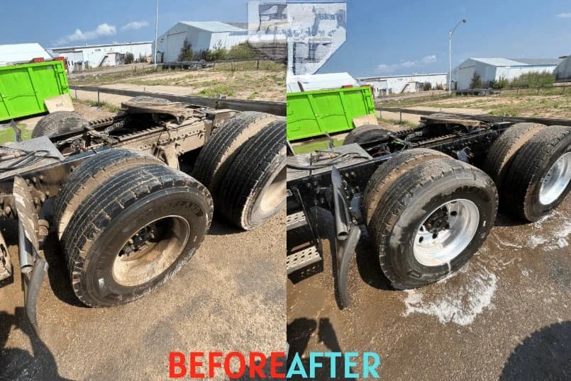 Beachwood Power Washing team cleaning commercial fleet vehicles in Beachwood